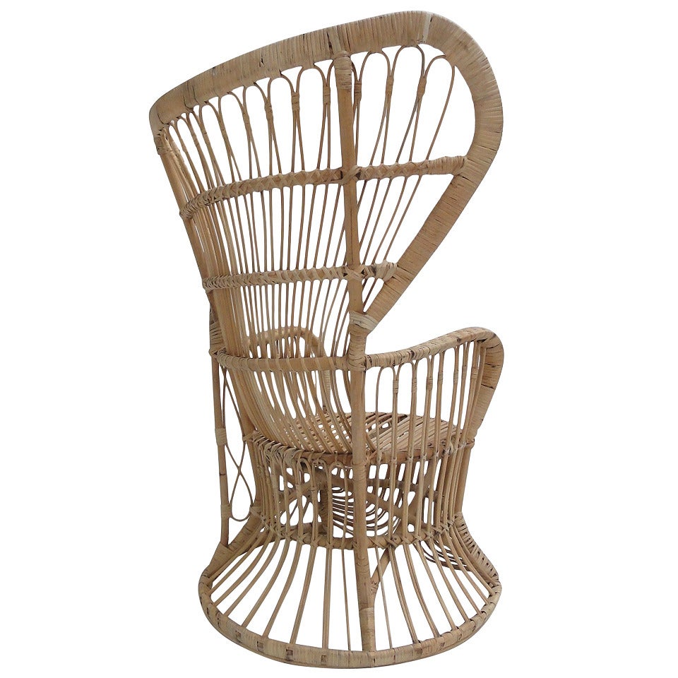 Rattan Peacock Chair in the Style of Franco Albini and Gio Ponti