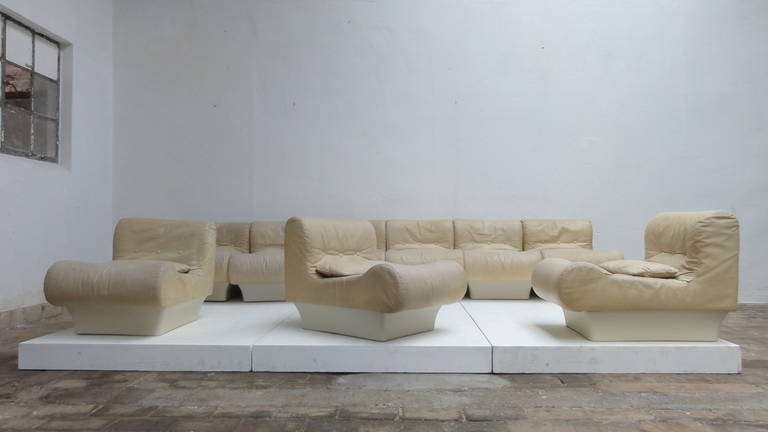 Mid-20th Century Nine Seating Elements, Otto Zapf, 1967, Germany, Super Rare Original Leather