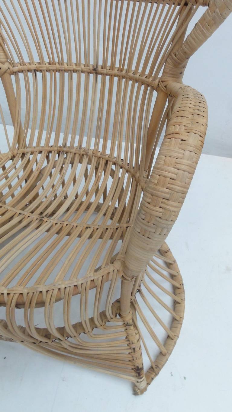 Mid-20th Century Rattan Peacock Chair in the Style of Franco Albini and Gio Ponti