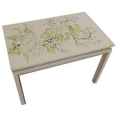 Chinese Lacquered Coffee Table with Hand-Painted Peony Flower Top
