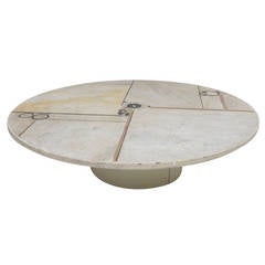 Stunning Brutalist White Slate and Brass by Paul Kingma Round Coffee Table