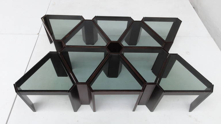 Mid-Century Modern Amazing 1970s Geometric Modular Coffee Table or Display, Ten Pieces