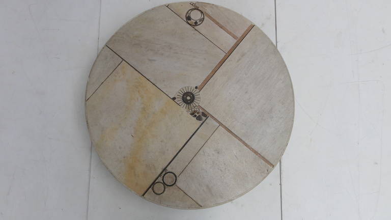 Dutch Stunning Brutalist White Slate and Brass by Paul Kingma Round Coffee Table