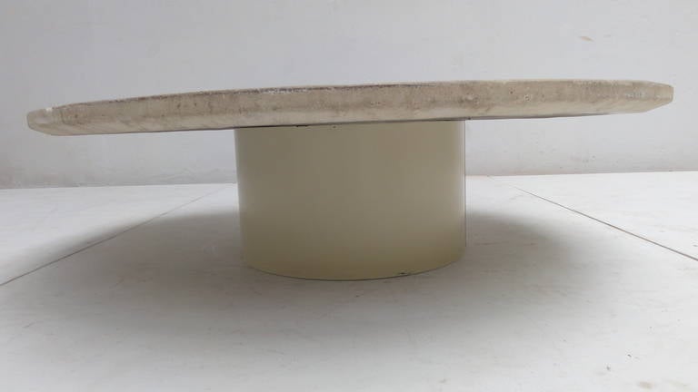 Stunning Brutalist White Slate and Brass by Paul Kingma Round Coffee Table 3