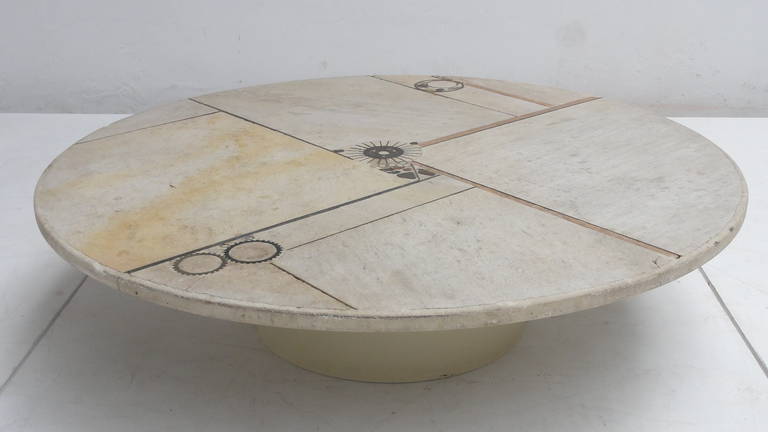 Stunning Brutalist White Slate and Brass by Paul Kingma Round Coffee Table 4