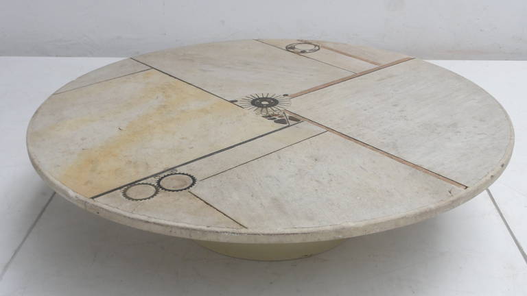Stunning Brutalist White Slate and Brass by Paul Kingma Round Coffee Table 1