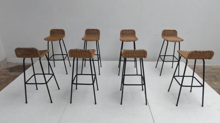A hard to find large set of 8 barstools by Dirk van Sliedrecht for Rohe Noordwolde

Dirk van Sliedrecht played an important role in Dutch design during the 1950's and 1960's when worked for Rohe Noorwolde
This company was located in the heart of