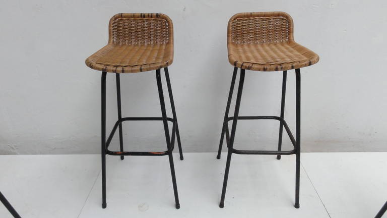 Set of Eight Wicker High Barstools by Dirk van Sliedrecht for Rohe Noordwolde In Fair Condition In bergen op zoom, NL
