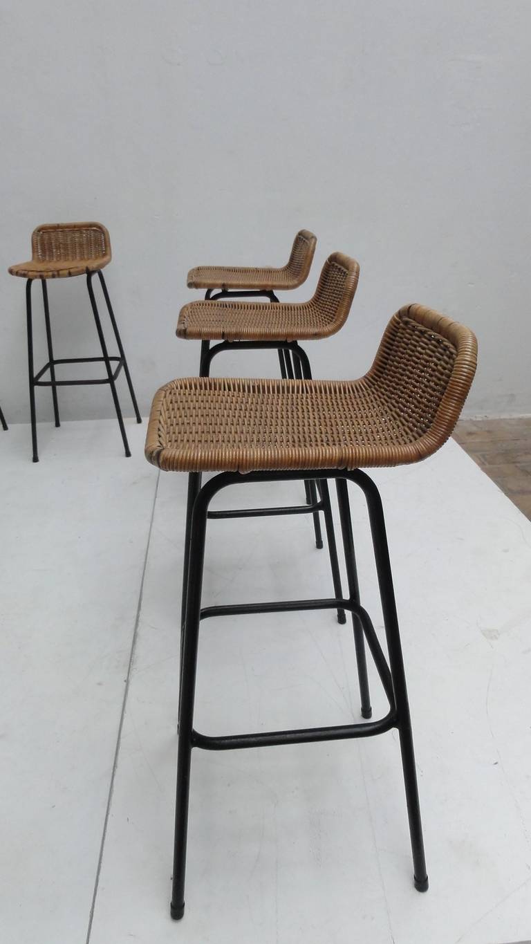 Set of Eight Wicker High Barstools by Dirk van Sliedrecht for Rohe Noordwolde 1