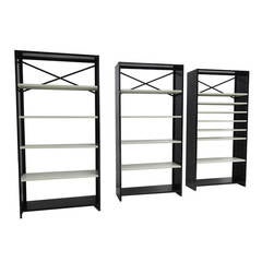 Vintage Three Black and White Modernist Metal Bookshelves, Netherlands 1960s