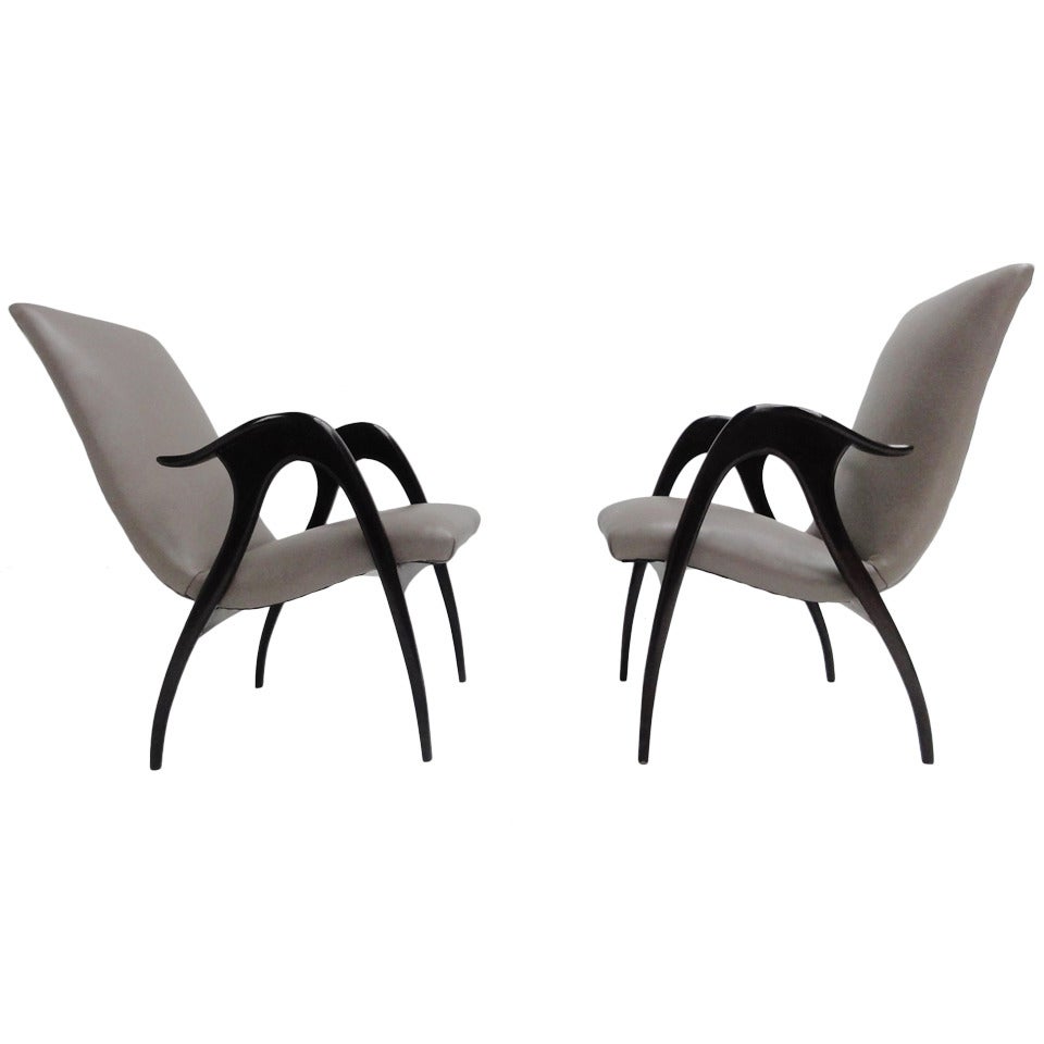 Beautiful Pair of Sculptural Form Lounge Chairs by Malatesta & Mason, Italy 1950