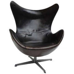 Vintage First Production 1958-1960 Arne Jacobsen Leather Egg Chair Fritz Hansen Denmark