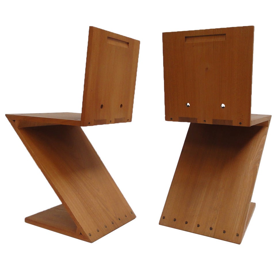 Gerrit Thomas Rietveld unique pair of Zig Zag Chairs G.A. v/d Groenekan