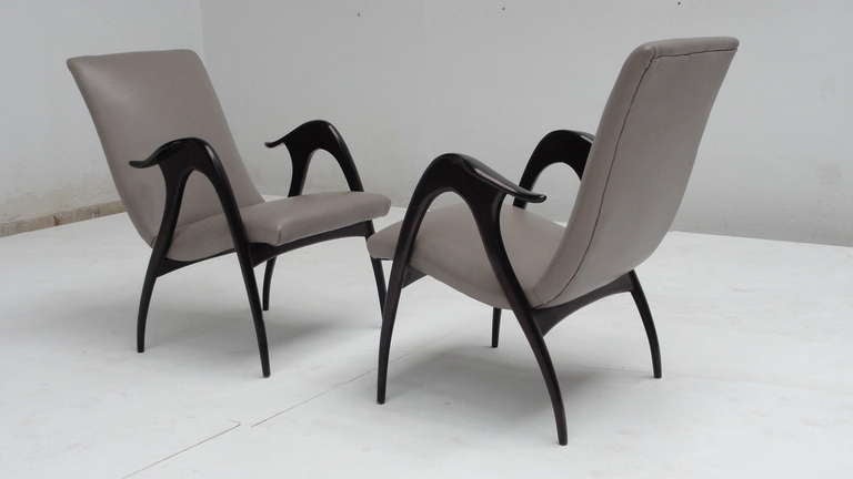 Mid-Century Modern Beautiful Pair of Sculptural Form Lounge Chairs by Malatesta & Mason, Italy 1950