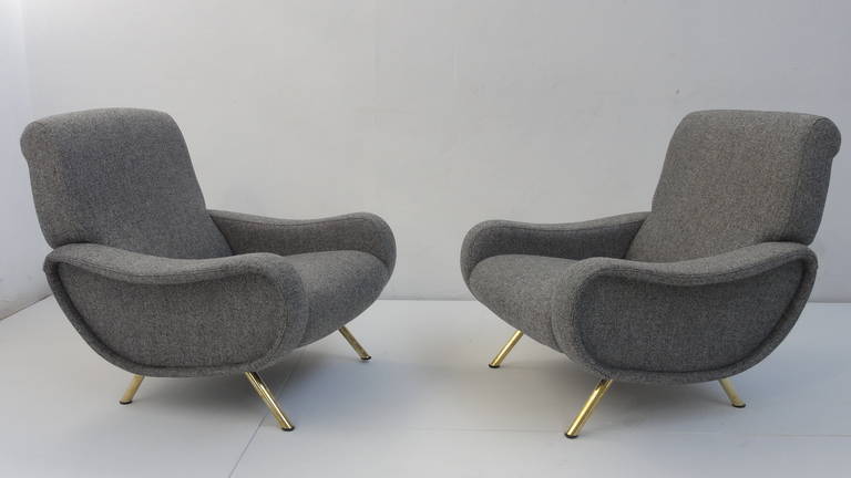 Italian Restored Zanuso 'Lady' Lounge Chairs, Rare Early Examples, Stamped Feb 1953