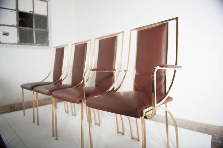 Stunning set of 8 dining chairs by Renato Zevi in brown calf leather, Italy 2