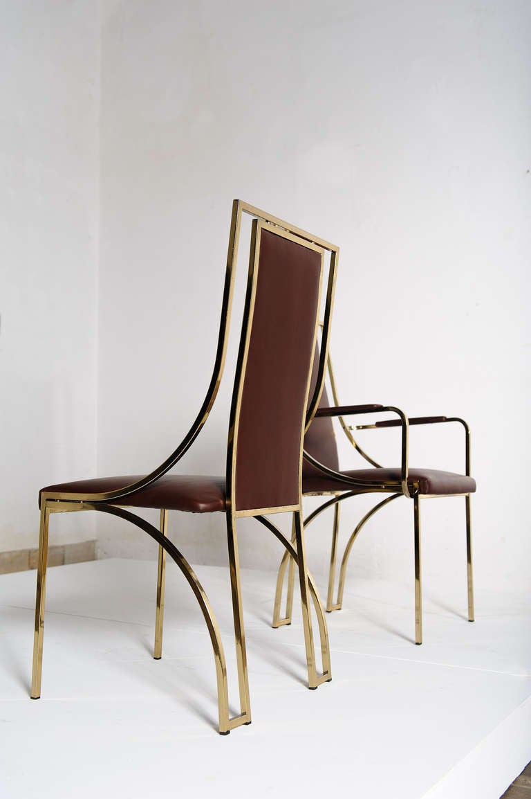 Late 20th Century Stunning set of 8 dining chairs by Renato Zevi in brown calf leather, Italy