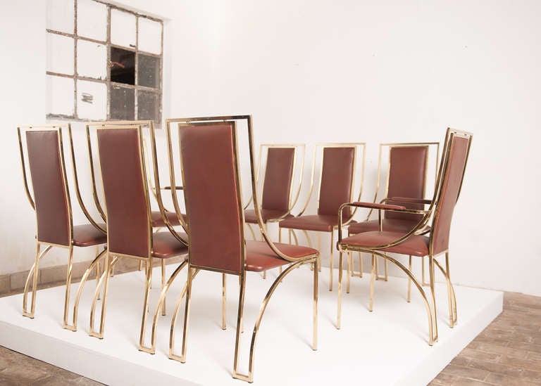 Stunning set of 8 dining chairs by Renato Zevi in brown calf leather, Italy In Excellent Condition In bergen op zoom, NL