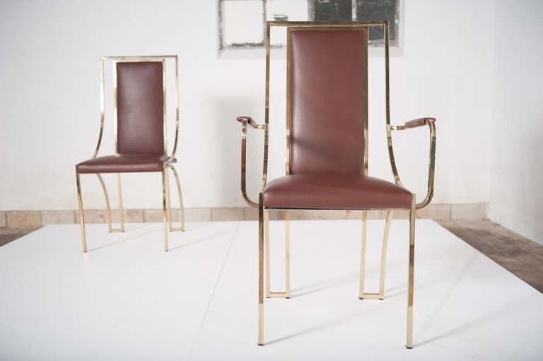 Stunning set of 8 dining chairs by Renato Zevi in brown calf leather, Italy 1