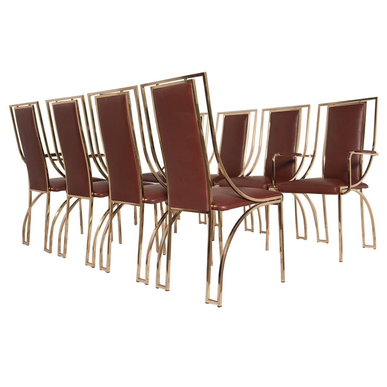 Stunning set of 8 dining chairs by Renato Zevi in brown calf leather, Italy