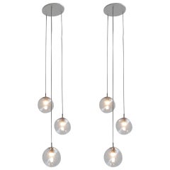 Vintage Pair of Three Bubble Globe Chandelier by RAAK Lighting Architecture Amsterdam