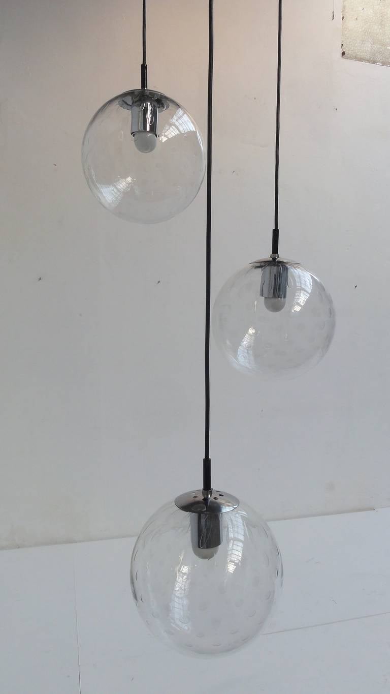 Chrome Pair of Three Bubble Globe Chandelier by RAAK Lighting Architecture Amsterdam For Sale
