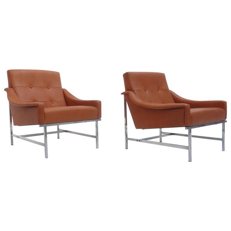 Super Rare Pair of Pieter De Bruyne Leather Lounge Chairs, Arflex, Italy, 1960 For Sale