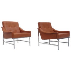Super Rare Pair of Pieter De Bruyne Leather Lounge Chairs, Arflex, Italy, 1960 4
