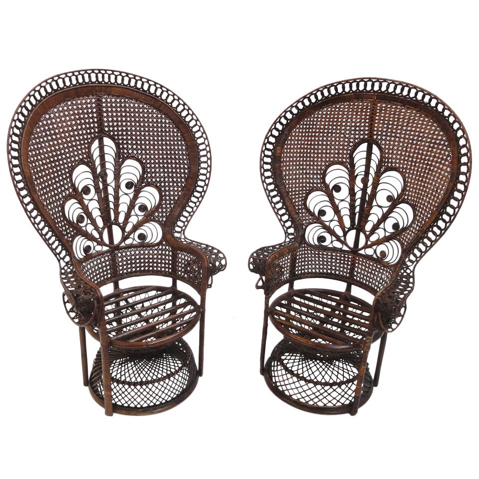 pair of Iconic soft erotic "Emmanuelle" 70's Rattan Peacock chairs