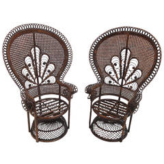 Vintage pair of Iconic soft erotic "Emmanuelle" 70's Rattan Peacock chairs