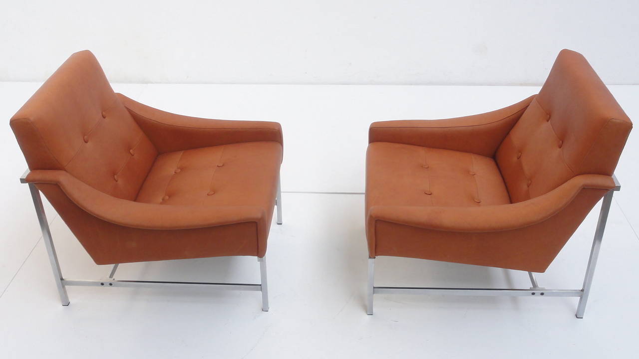 Plated Super Rare Pair of Pieter De Bruyne Leather Lounge Chairs, Arflex, Italy, 1960 For Sale