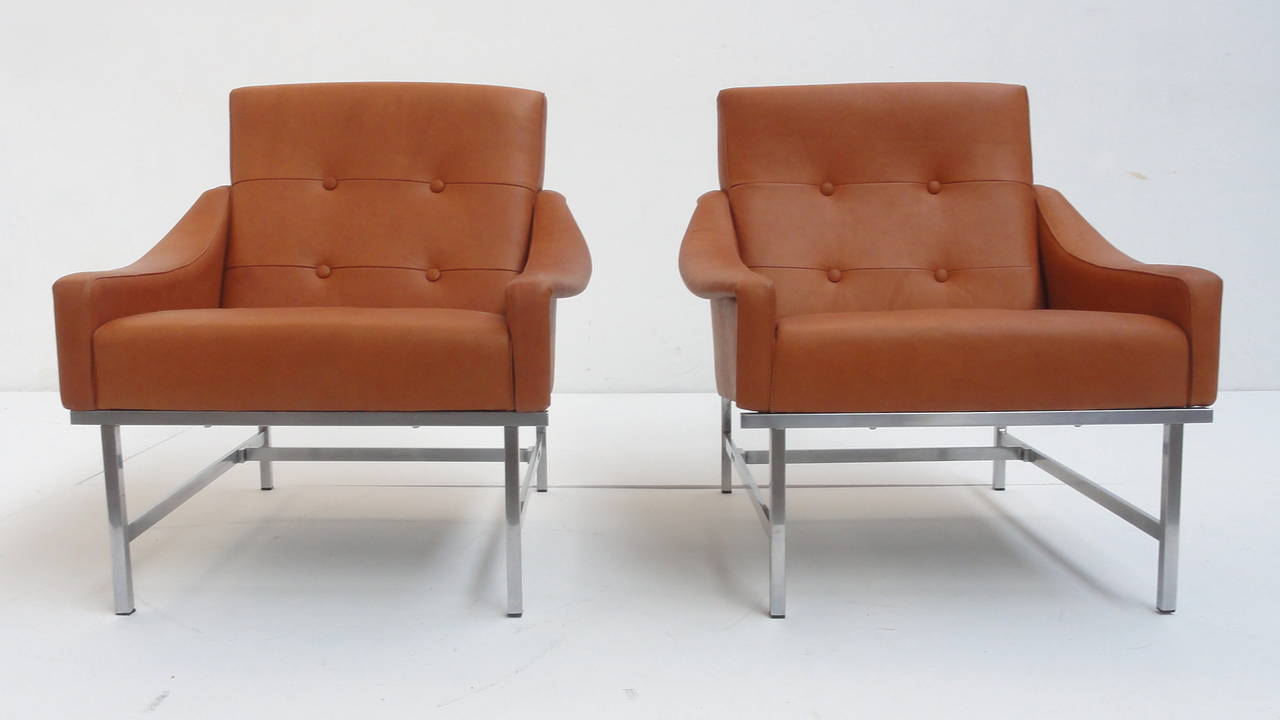 Mid-20th Century Super Rare Pair of Pieter De Bruyne Leather Lounge Chairs, Arflex, Italy, 1960 For Sale