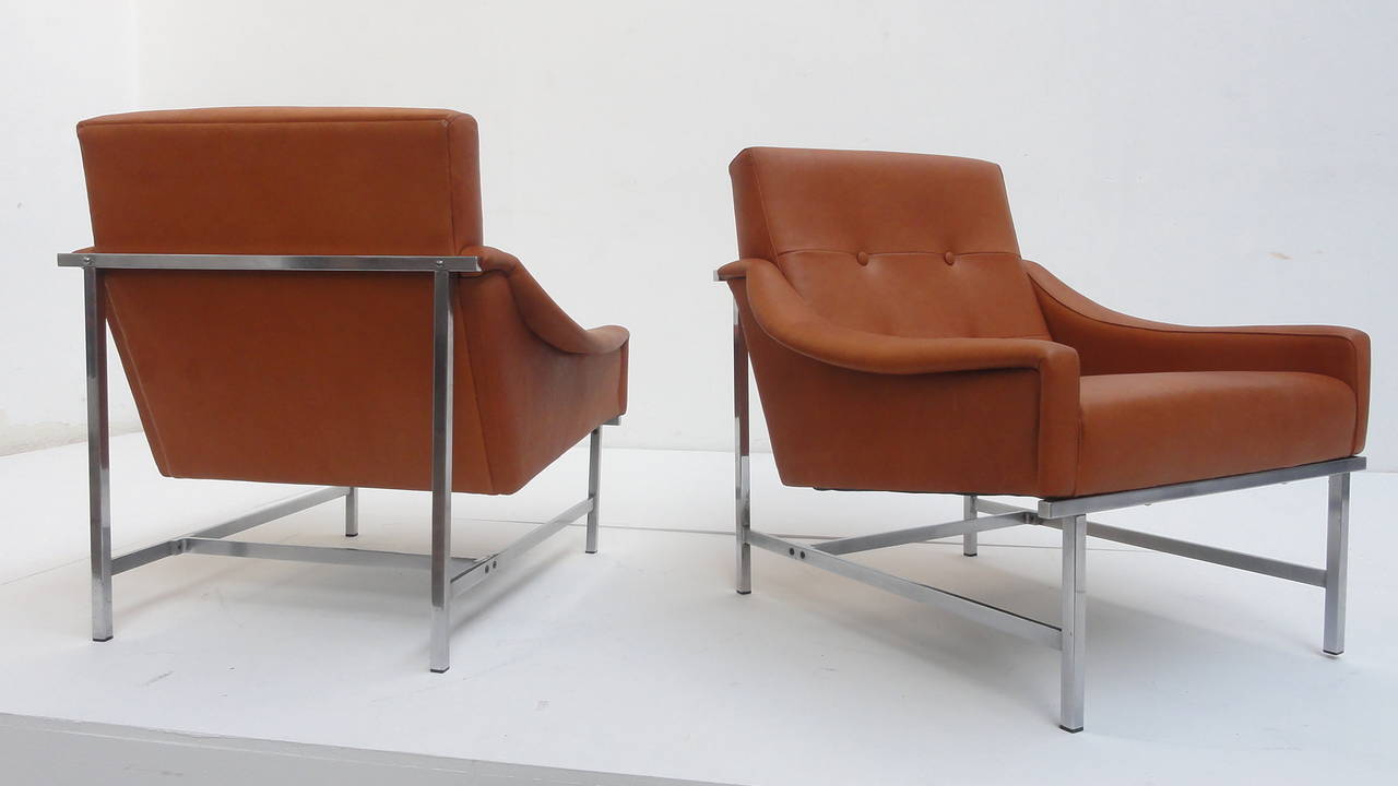 Super Rare Pair of Pieter De Bruyne Leather Lounge Chairs, Arflex, Italy, 1960 For Sale 2