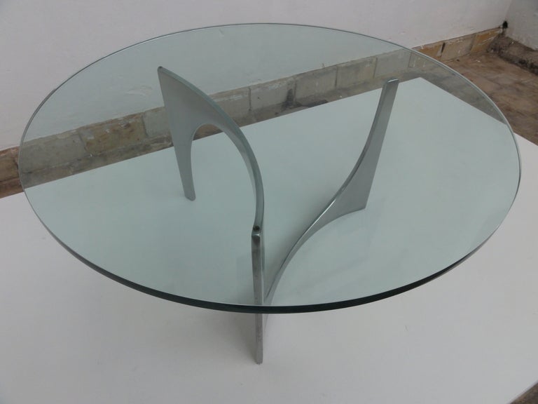 Beautiful and  rare  sculptural form side table  by German sculptor Knut Hesterberg  in high pressure die cast aluminium with glass top.

This stunning minimalist masterpiece was  produced  in very limited numbers only  between the years 1971-2 by
