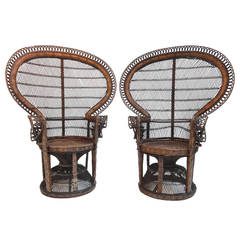 Vintage Pair of Iconic 1970s ''Emmanuelle'' Sylvia Kristel Wicker Rattan Peacock Chairs