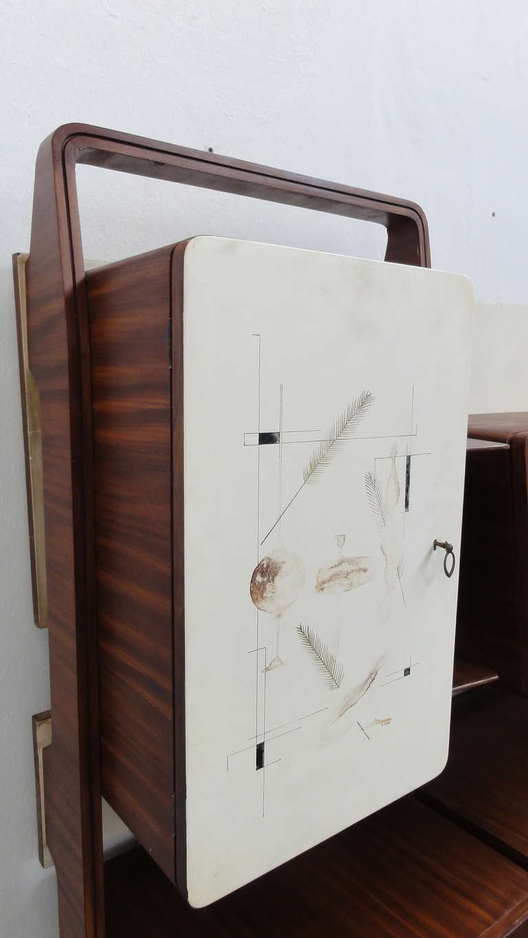 Einzigartiger Palisanderschrank von Vittorio Dassi mit Gemälde von Pietro Toppi, 1955 (Italienisch) im Angebot