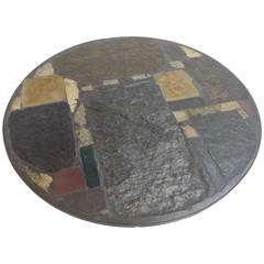 Paul Kingma Brutalist Coffee Table with Mixed Stones and Brass Details 2