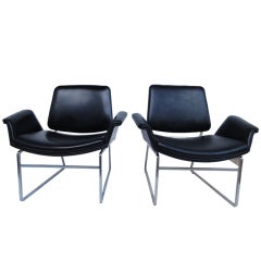 Rare pair Illum Wikkelso easy chairs for Arflex Italy 1964