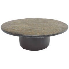 1960's Brutalist Slate Stone round coffee table in the style of Paul Kingma 1