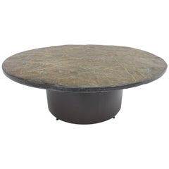 1960's Brutalist Slate Stone round coffee table in the style of Paul Kingma
