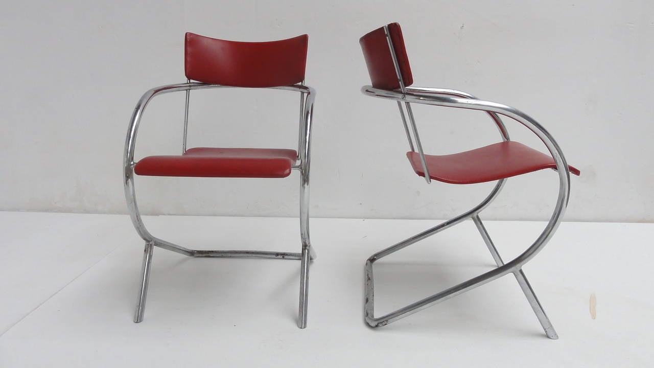 De Stijl Pair of 1932 Dutch Avant Garde, Model 32 Chairs by Paul Schuitema for D3 For Sale