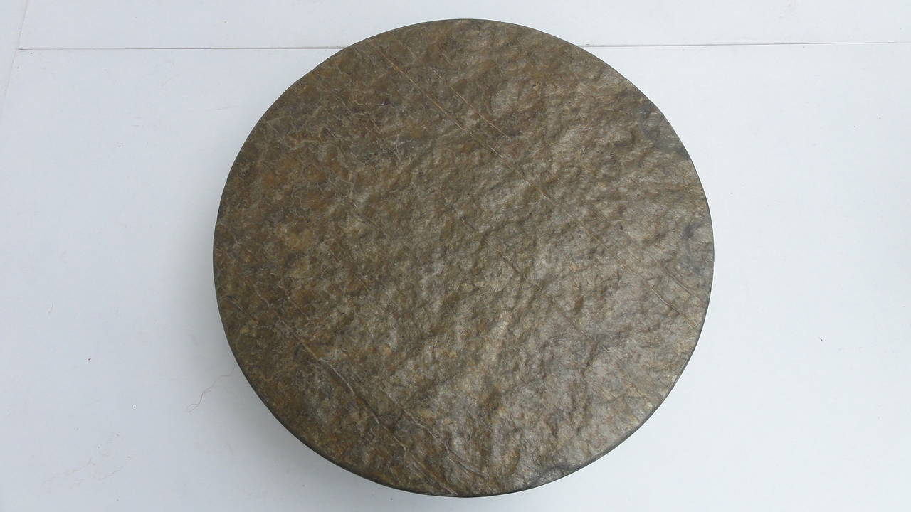 Metal 1960's Brutalist Slate Stone round coffee table in the style of Paul Kingma