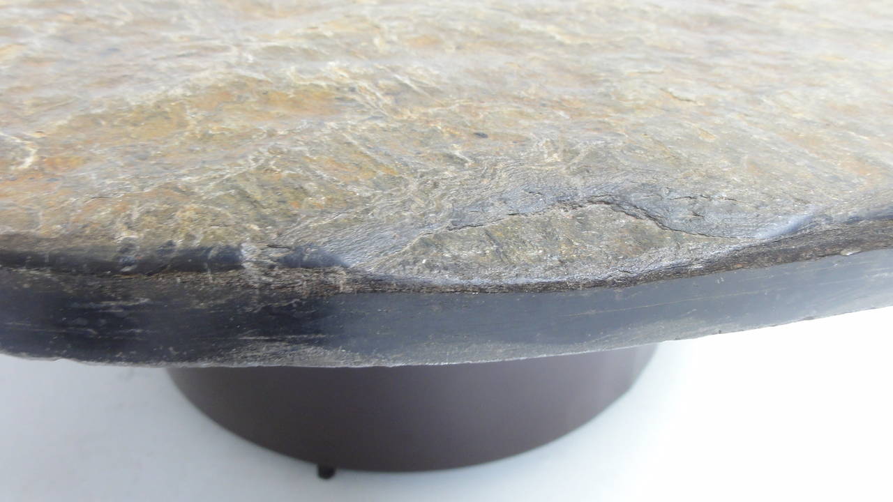 Mid-Century Modern 1960's Brutalist Slate Stone round coffee table in the style of Paul Kingma