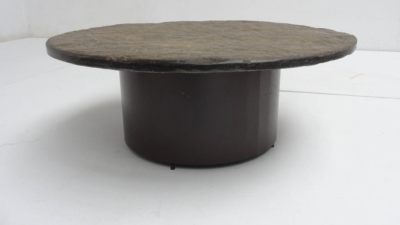 Mid-20th Century 1960's Brutalist Slate Stone round coffee table in the style of Paul Kingma