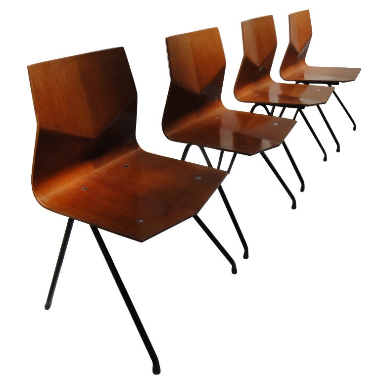 Rare set of "diamant" chairs by Rene Jean Caillette, Steiner, 1959