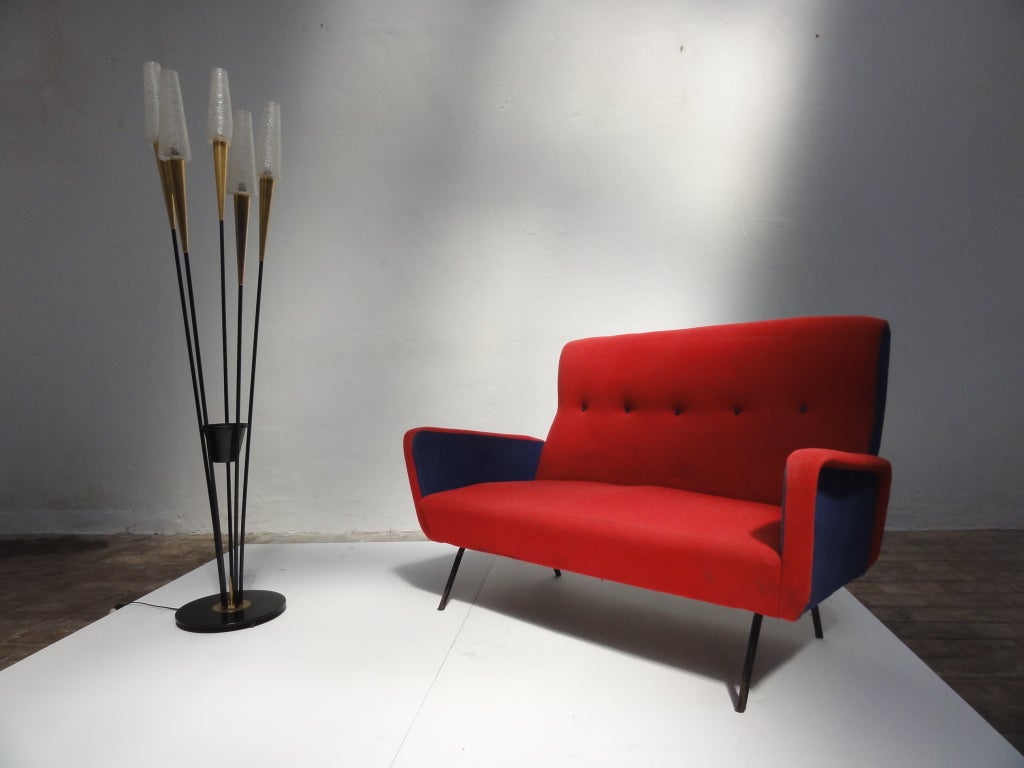 Red and blue Italian Zanuso style 1950's love-seater