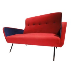 Red and blue Italian Zanuso style 1950's love-seater
