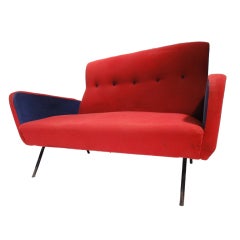 Red and blue Italian Zanuso style 1950's love-seater