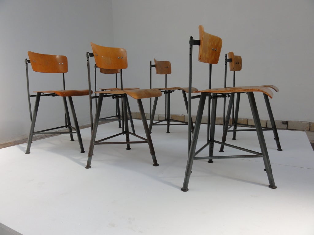 Unique set of 6 Swiss machinist chairs K. Mischke Sohn Zurich 5
