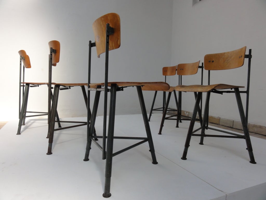 Metal Unique set of 6 Swiss machinist chairs K. Mischke Sohn Zurich